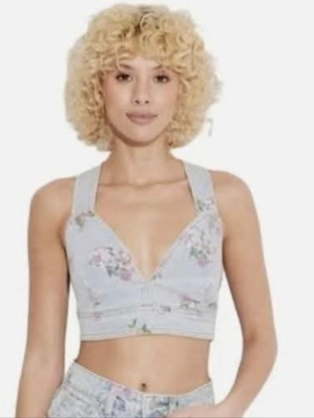 Wild Fable Womens Crop Top Denim Blue Jean Floral, Size MED